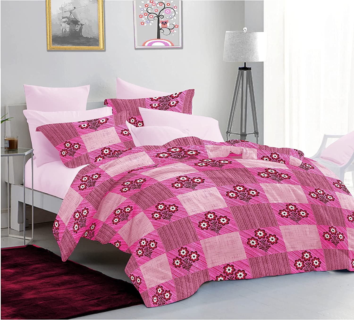 Sleeping Owls Allure 100% Soft Cotton 144 Tc Double Bedsheet with 2Pc Pillow Cover - 228Cm X 254 cm