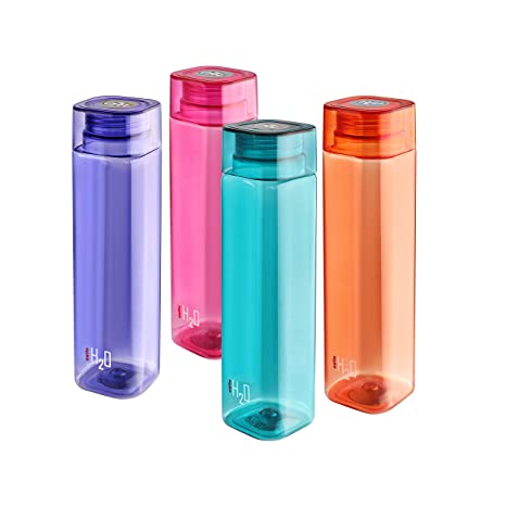 Cello H2O Squaremate Plastic PET Water Bottle 1000ml Set of 4 Assorted