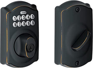 Schlage BE365 V CAM 716 Camelot Keypad Deadbolt, Electronic Keyless Entry Lock, Aged Bronze