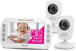 वीडियो बेबी मॉनिटर 5" उच्च रिज़ॉल्यूशन स्क्रीन, 2 एचआर कैम, अतिरिक्त लंबी रेंज