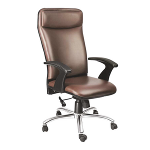 Detec™ Executive High Back Chair PU Arms sincrotilt Mechanism Hydraulic Crome Base in Brown Color