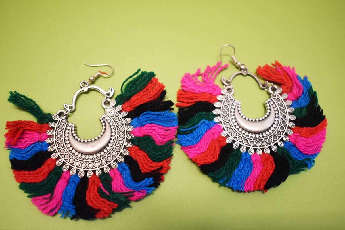 Detec Homzë Ethnic Tassel Metal Earrings- Multi-Color