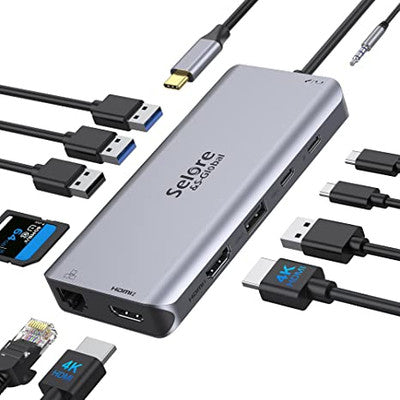 USB C Docking Station Dual Monitor, 12 in 1 USB C Hub to Dual 4K HDMI,2 USB 3.0,100W PD Port