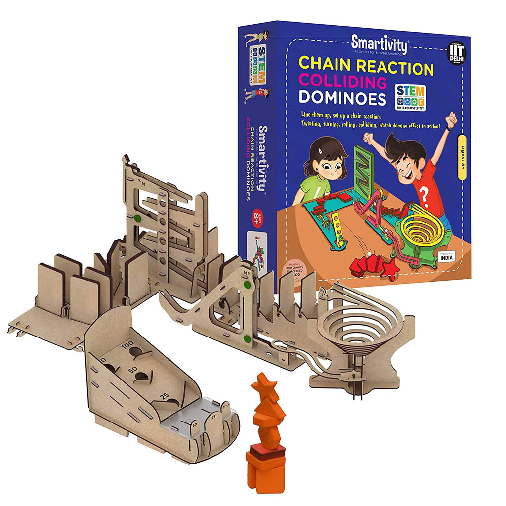 स्मार्टिटी चेन रिएक्शन कोलाइडिंग डोमिनोज़ स्टेम एजुकेशनल DIY फन खिलौने, 8 से 14 साल के बच्चों के लिए शैक्षिक और निर्माण आधारित गतिविधि गेम, लड़कों और लड़कियों के लिए उपहार, भारत में निर्मित, 3 का बहुरंगा पैक