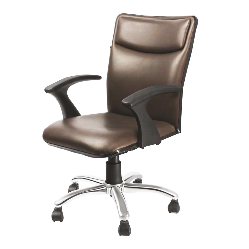 Detec™ Executive Low Back Chair with sincrotilt mechanism PU arms rest hydraulic crome base - Brown Color
