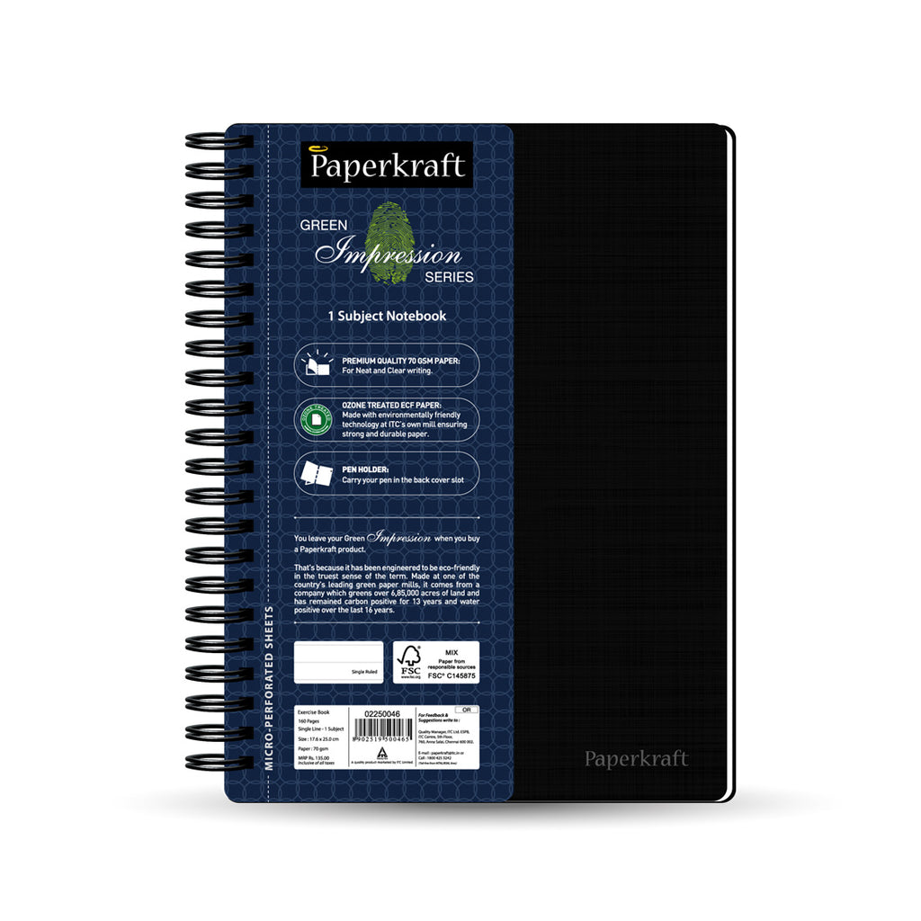 Paperkraft Green Impression, 17.6 cm x 25.0 cm, 160 pages, Single Line, Wiro (Pack of 2)