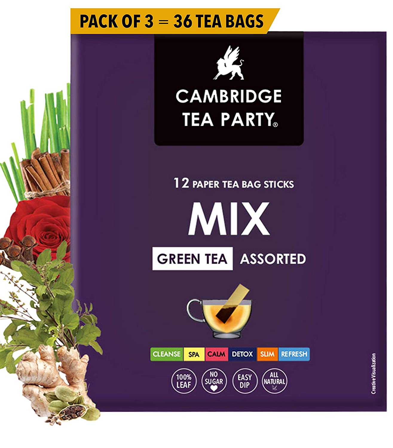 Cambridge Mix, Assorted Green Tea 12 Paper Tea Bag Stick (Pack of 4)
