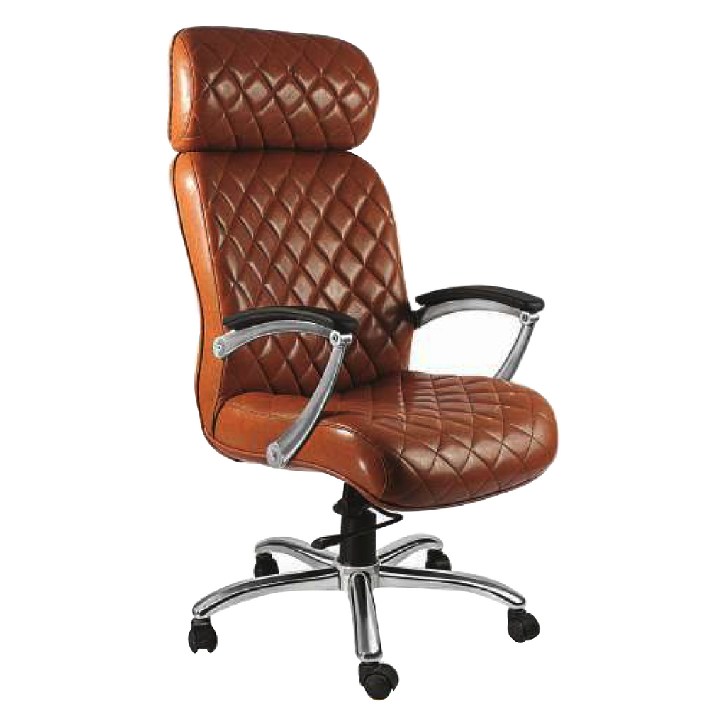 Detec™ Executive High Back Chair torsion bar mechanism, top PU arms hydraulic crome base - Caramel Color