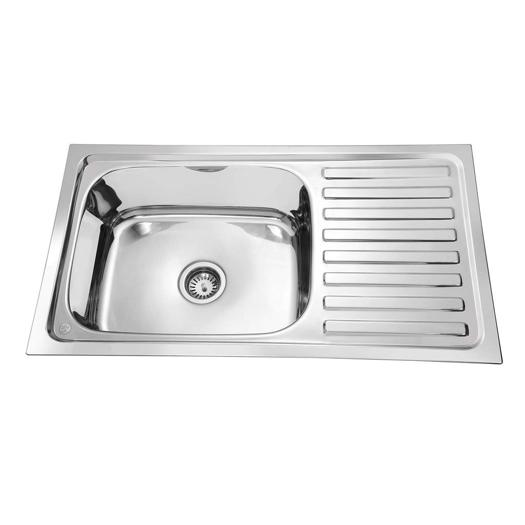 Parryware C857381 Eco Series (New) Folded Edge- Gloss Finish Single Bowl with Drain Board Kitchen Sink