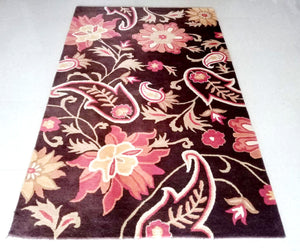 Detec™ Wool Hand Tufted Rug - Floral Pattern on Brown