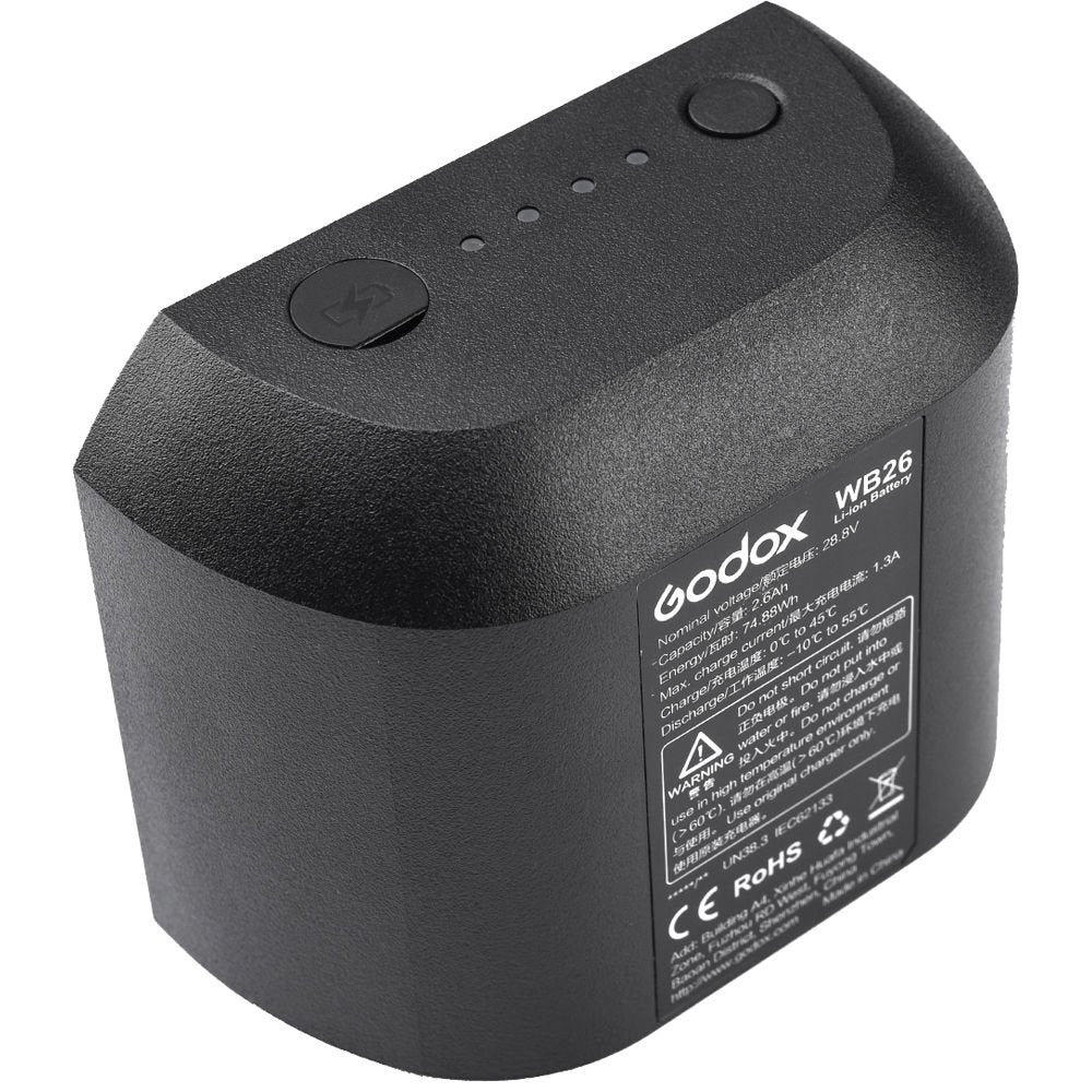 ओपन बॉक्स, AD600 प्रो विटस्ट्रो के लिए अप्रयुक्त गोडॉक्स WB26 ली-आयन बैटरी 
