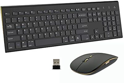 Wireless Keyboard and Mouse Fenifox Full Size USB Black Gold