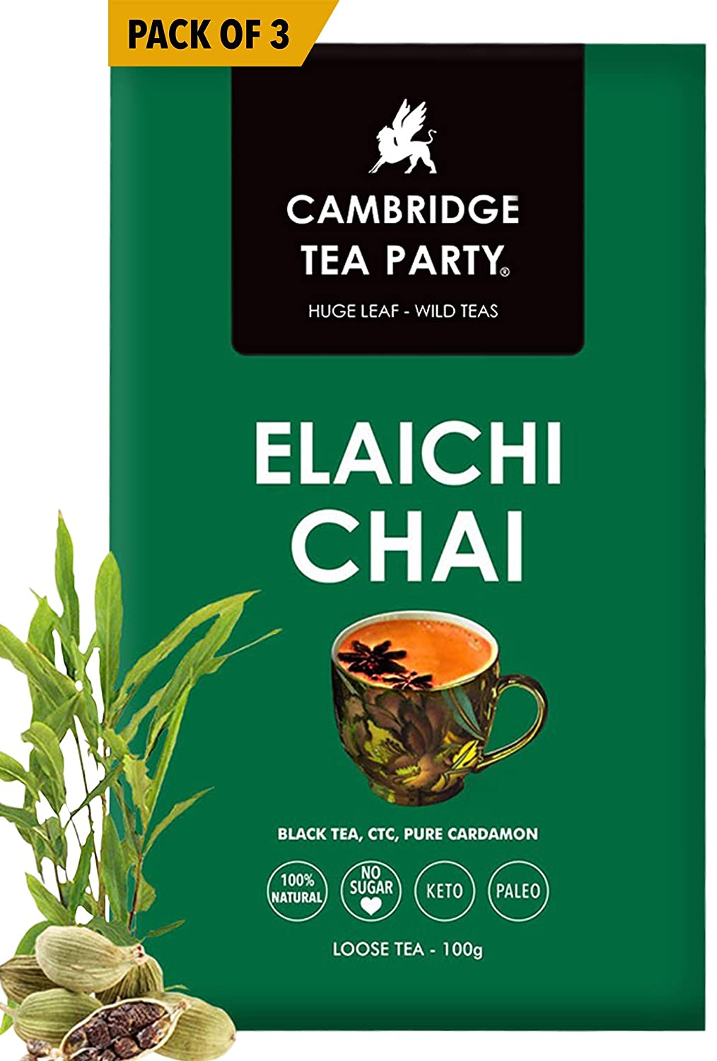 Cambridge Tea Party Cardamom Elaichi Chai Patti Tea Powder CTC, 100g  (Pack of 3)