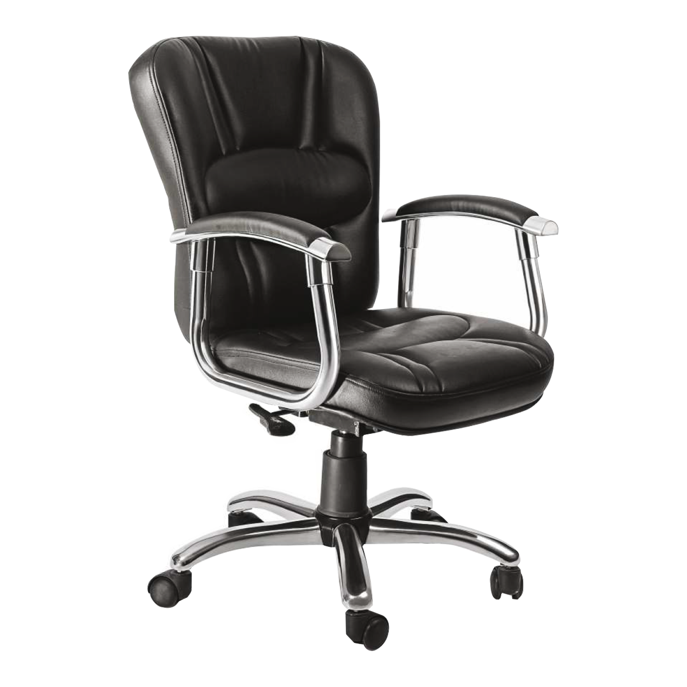 Detec™ Executive Chair push back facility top cushion arms hydraulic crome base in leather black 