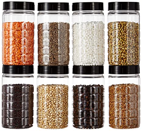 Amazon Brand Solimo Spice Jar 200 ml Set of 8 Black Plastic