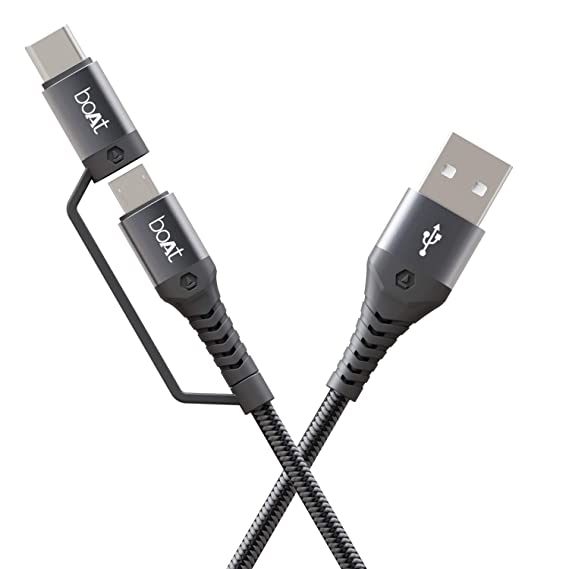 ओपन बॉक्स अप्रयुक्त BoAt Deuce USB 300 2 इन 1 टाइप C माइक्रो USB स्ट्रेस पैक 4