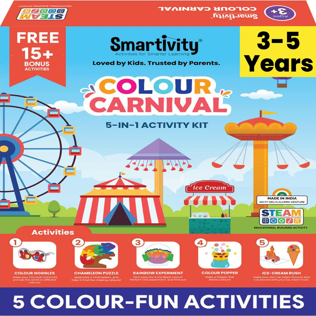 Smartivity Colour Carnival Activity Kit for 3 to 5 Years Old Toys / Games for Boys & Girls Age 3,4,5 Years | 5 in 1 Fun Activities - Rainbow Experiment, Colour Goggles, Puzzle & More Pack of 10
