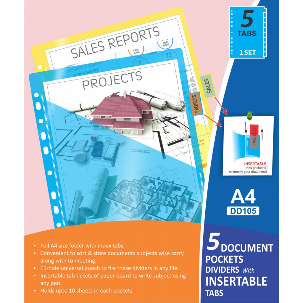 Solo 5 Document Pockets Dividers With Insertable Tabs DD105 Pack of 20