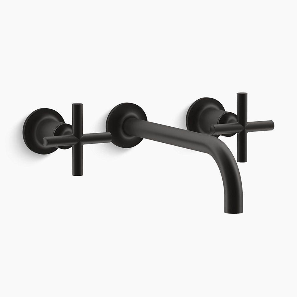Kohler Purist Widespread Wall-mount Bathroom Sink Faucet Trim With Cross Handles 1.2 Gpm K-T14414-3-BL
