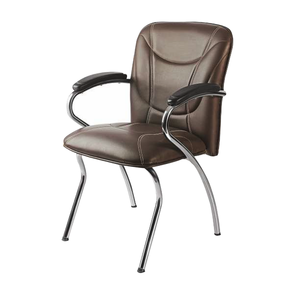 Detec™ Visitor Chair top PU arms CRC pipe crome base in leather Brown