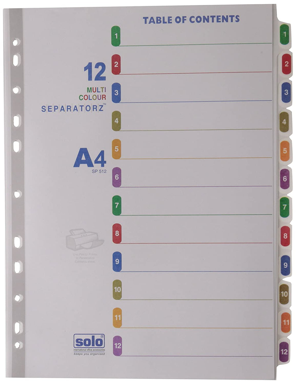 Solo SP512 Separatorz With Index Set of 12 A4 Multi Color Pack of 20