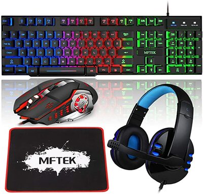 Mftek Rgb Rainbow Backlit Gaming Keyboard And Mouse Combo Blue Lighted