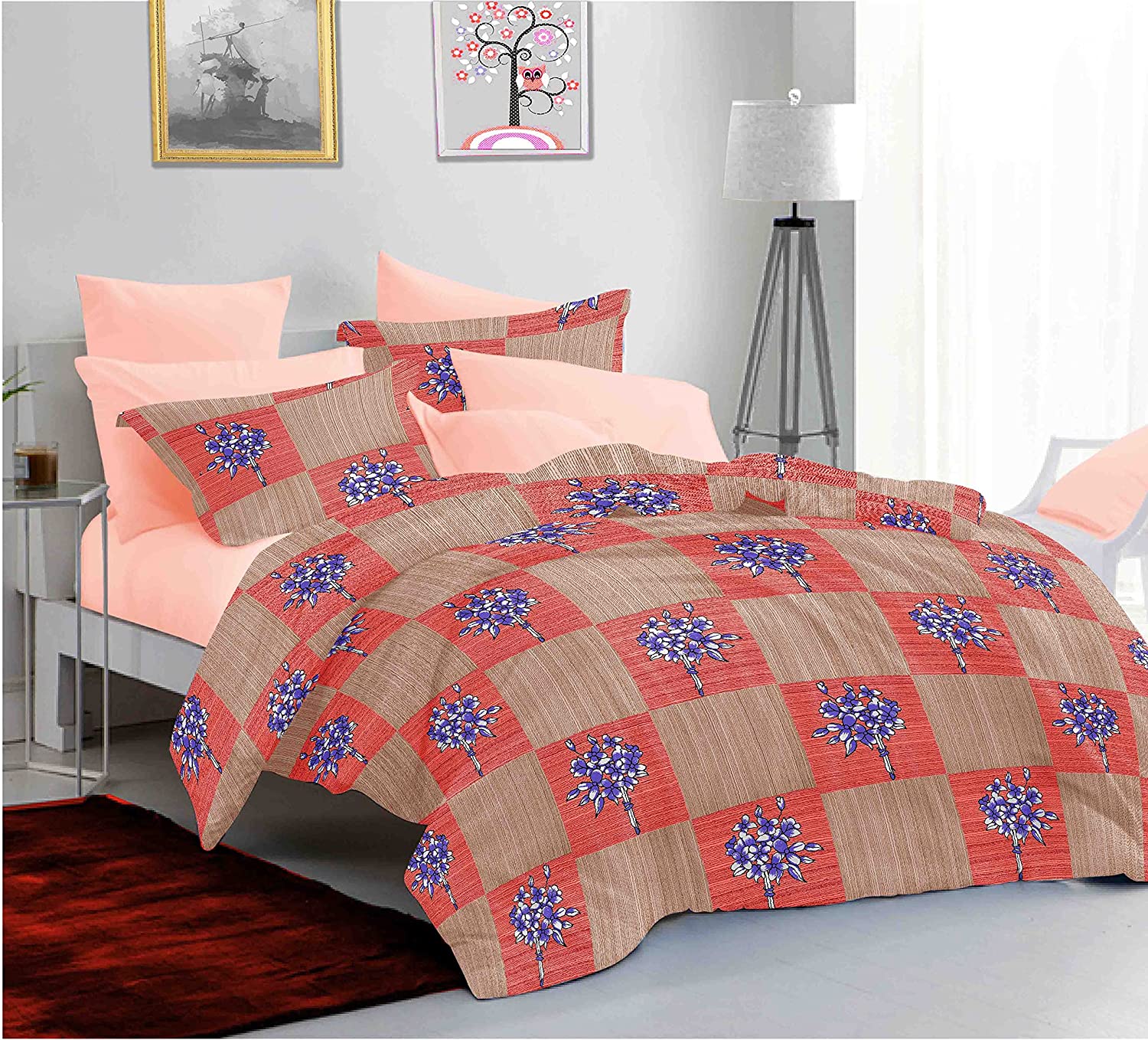 Sleeping Owls Allure 100% Soft Cotton 144 Tc Double Bedsheet with 2Pc Pillow Cover - 228Cm X 254 cm