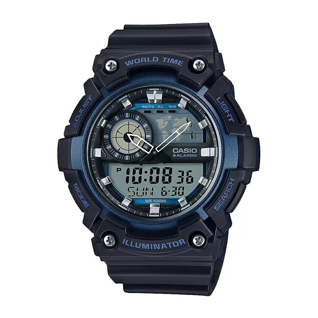 Casio Youth AEQ 200W 2AVDF AD211 Black Analog Blue Digital Men's Watch