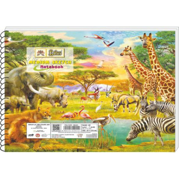 Detec™ Lotus Sketch Notebook - Medium Size, Pages 60 (pack of 5)