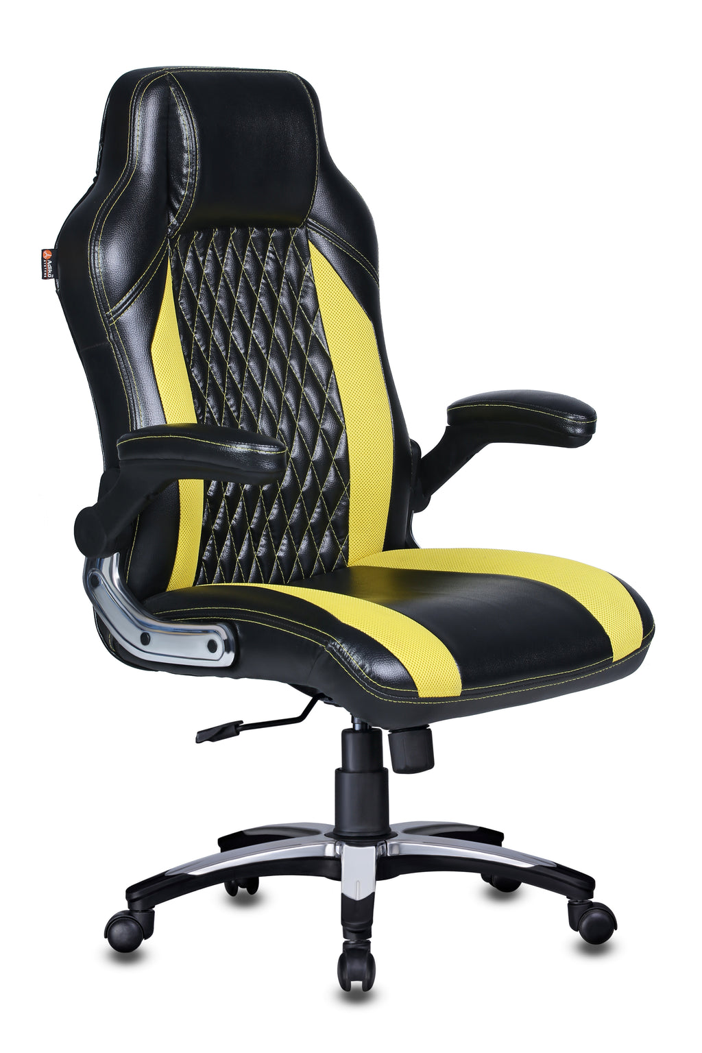 Detec™ Adiko Modern Designer Executive Chair In Black Leatherette/Yellow Mesh Fabric