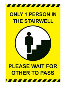 Detec™ 24x8 Inch Only 1 Person In The Stairwell Sign board