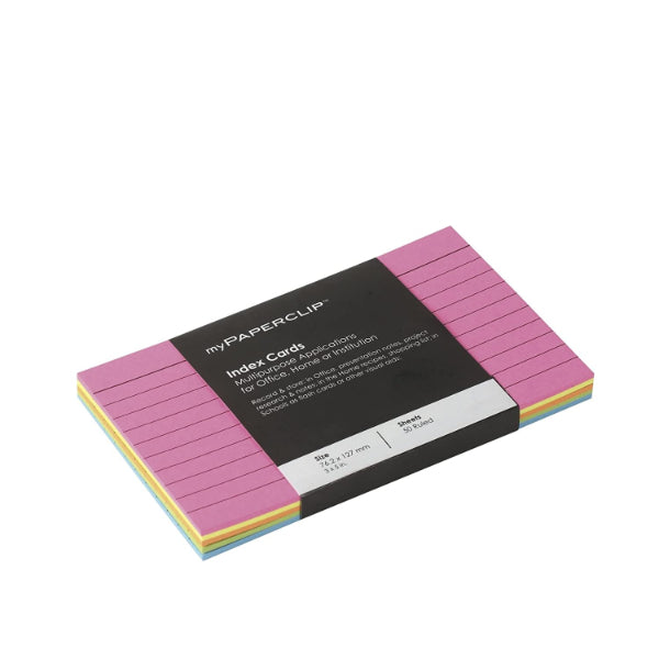 Detec™ MyPAPERCLIP Index Cards, (3 x 5 in.), Ruled, 10 Cards x Five Colours (Pack of 2 )
