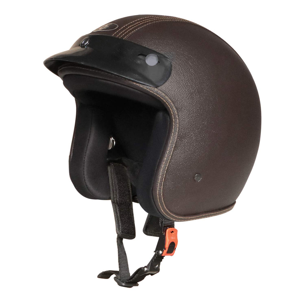 Detec™ Leather Unisex Helmet with Adjustable Strap Head Protector for Bike Scooty Ride (Brown, M)