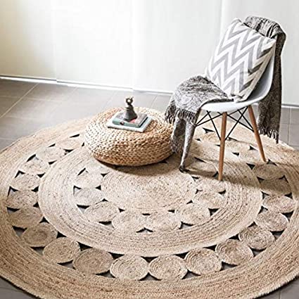 Detec™ Contemporary Jute Rug (Circular Pattern) - Beige Color