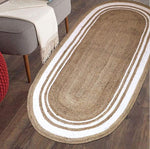 Load image into Gallery viewer, Cotton and Jute Oval  Floor Rug - White and Beige Color
