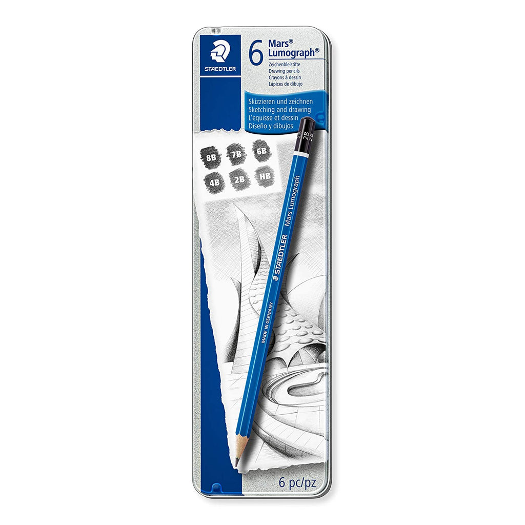 Detec™ STAEDTLER मार्स लूमोग्राफ पेंसिल 6 मिश्रित डिग्री में - मेटल बॉक्स