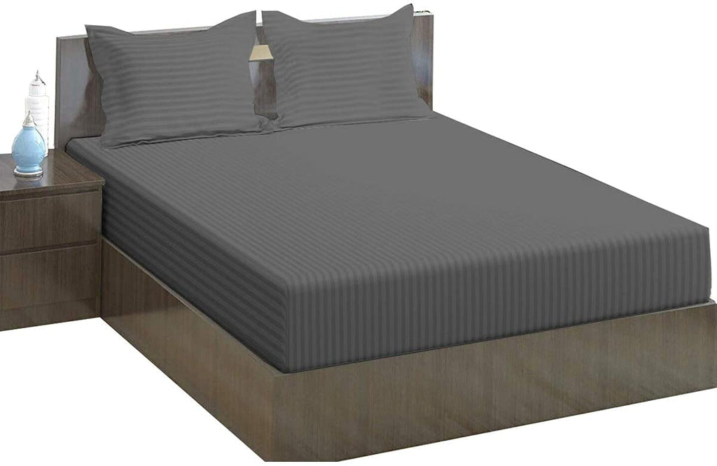 Sleeping Owls Luxury Soft Cotton Satin Stripe 300 Tc King Bedsheet with 2Pc Pillow Cover-274cm X274 cm