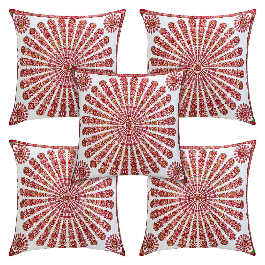 Desi Kapda Floral Cushions & Pillows Cover (Pack of 2, 40 cm*40 cm, White, Pink)
