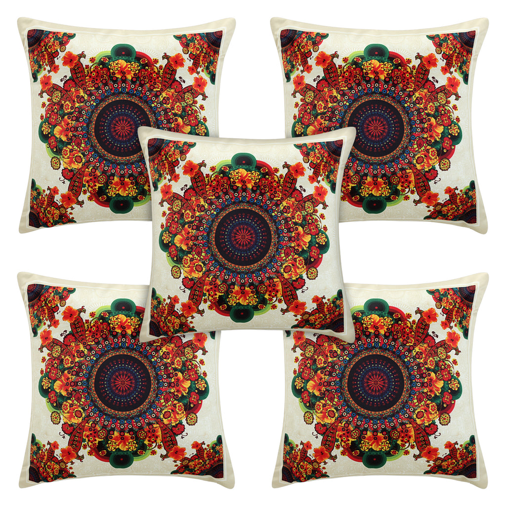 Desi Kapda Floral Cushions & Pillows Cover (Pack of 5, 40 cm*40 cm, Multicolor)