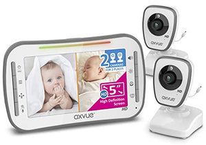 एचडी वीडियो बेबी मॉनिटर, AXVUE 720P 5 इंच एचडी डिस्प्ले आईपीएस स्क्रीन 2 एचडी कैम
