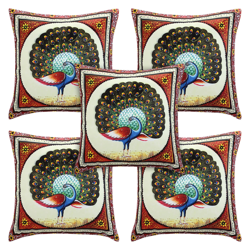 Desi Kapda Pesfowl 3D Printed Cushions & Pillows Cover (Pack of 5, 40 cm*40 cm, Multicolor)