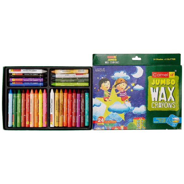 Detec™ Camel Jumbo Wax Crayons 24 shade +2 Glitter shade free (pack of 2)