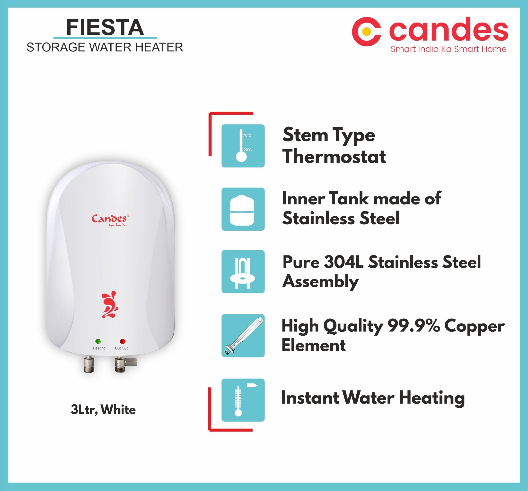 Candes Fiesta Instant Water Heater 3Ltr