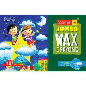 Detec™ Camel Jumbo Wax Crayons 12 shade +1 Glitter shade free (pack of 10)
