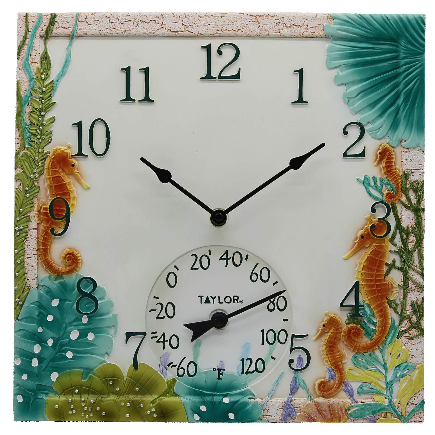 Taylor Precision Products 92686T 14"x14" Poly Resin Seahorse Clock