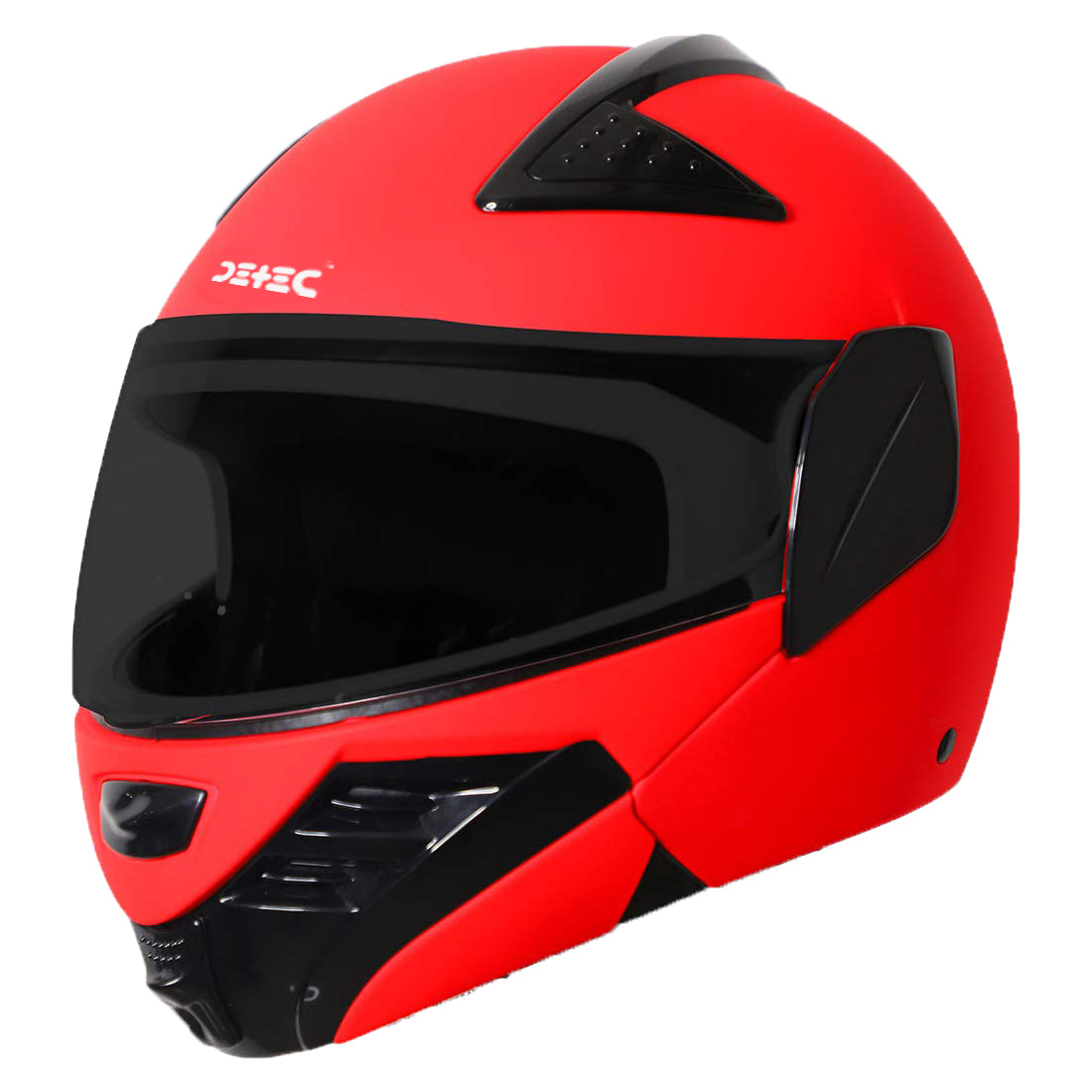 Detec™ Glossy Fluo Watermelon Helmet Fitted with Clear Visor and Extra Smoke Visor, Medium 580 MM