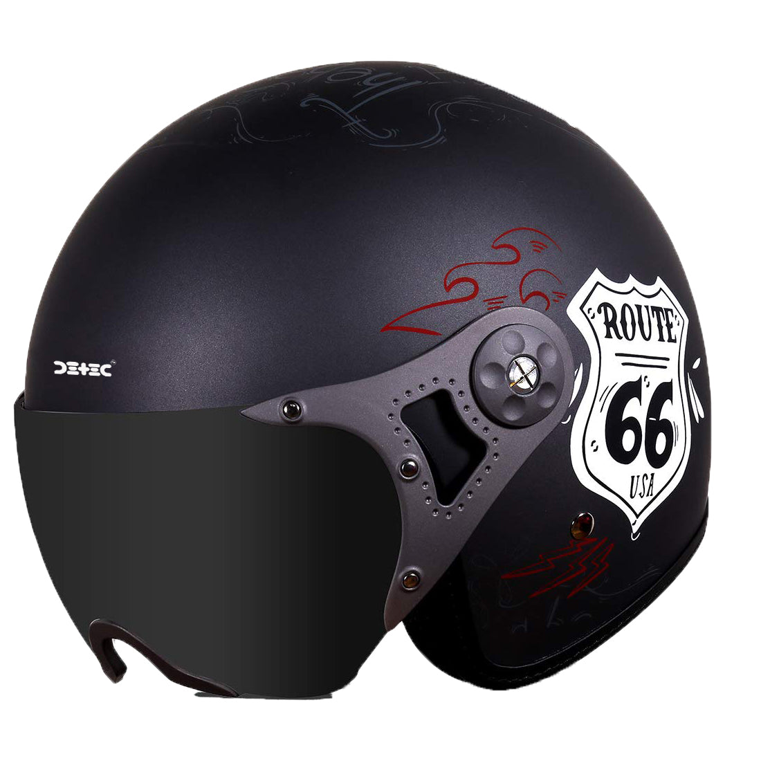 Detec™ Open Face Helmet Matt Metallic Grey Helmet Fitted with Clear Visor