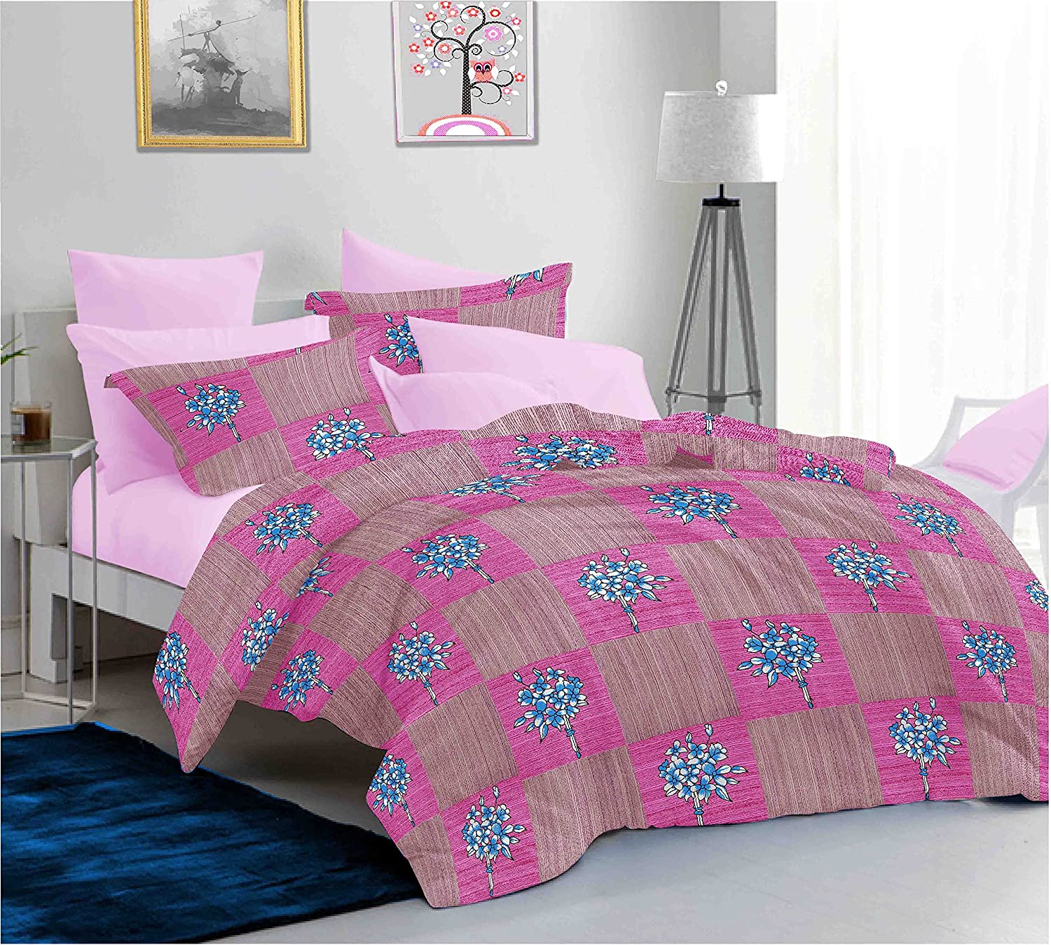 Sleeping Owls Allure 100% Soft Cotton 144 Tc Double Bedsheet with 2Pc Pillow Cover - 228Cm X 254 cm