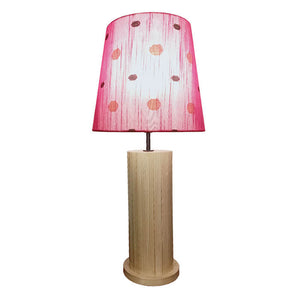 Cedar Beige Wooden Table Lamp with Red Printed Fabric Lampshade