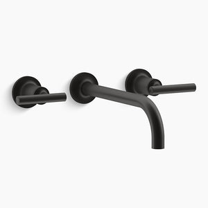 Kohler Purist Widespread Wall-mount Bathroom Sink Faucet Trim With Lever Handles 1.2 Gpm K-T14414-4-BL